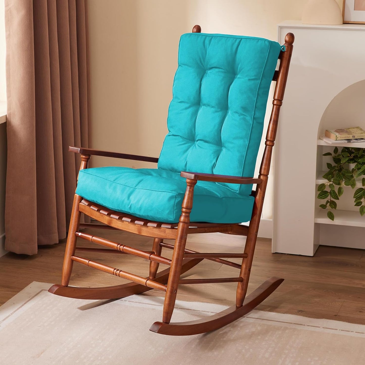 Rocking Chair Cushion Set, Waterproof and Fade-Resistant Patio Chair Cushions, Tufted Chair Pads for Rocker Furniture, 17x17 Inch, Indoor/Outdoor Seat Cushions with Ties, Navy Blue