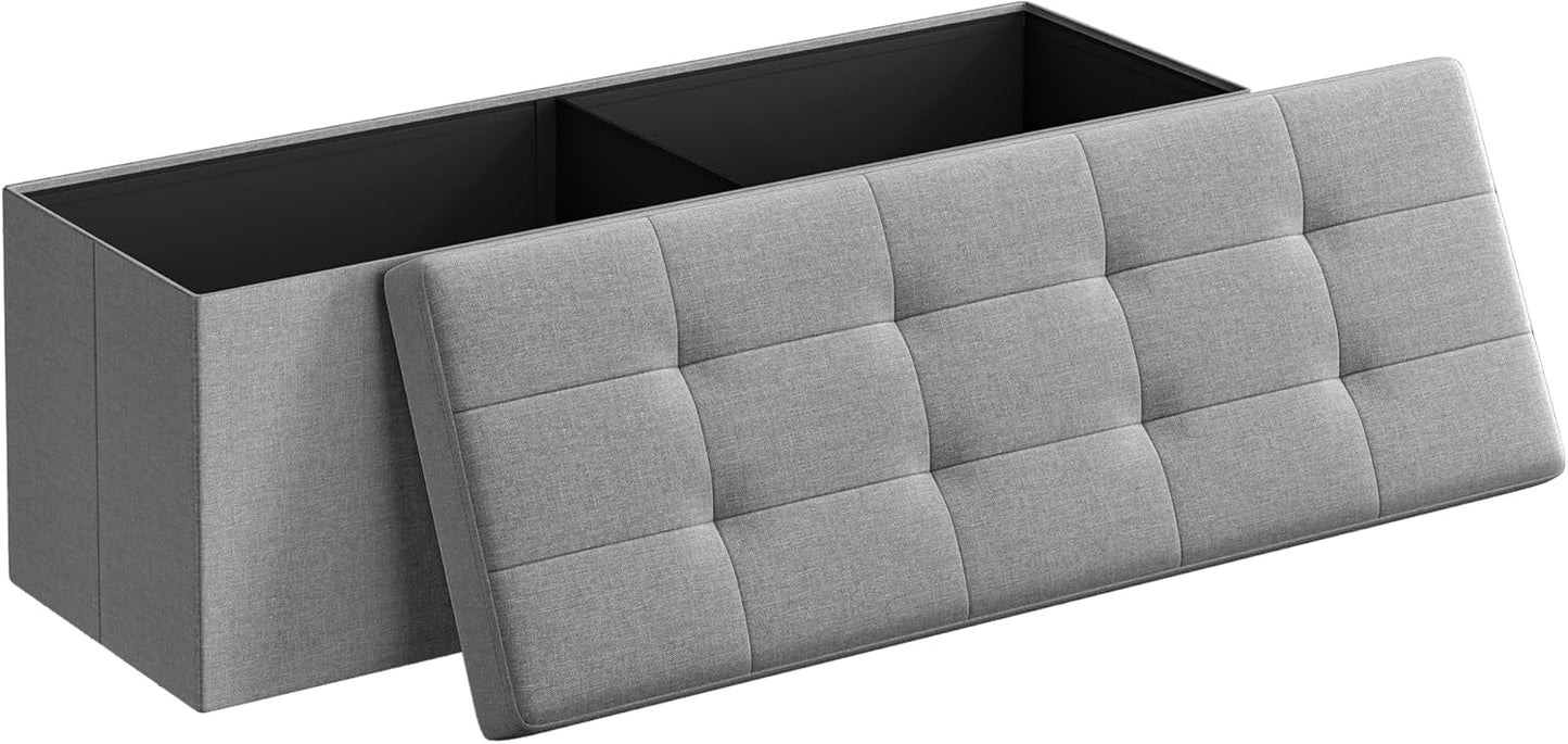 SONGMICS MAZIE Collection - 43 Inches Folding Storage Ottoman Bench, Ottoman Foot Rest, End of Bed Bench, Storage Chest, Load 660 lb, for Living Room, Bedroom, Entryway, Dark Gray ULSF77K