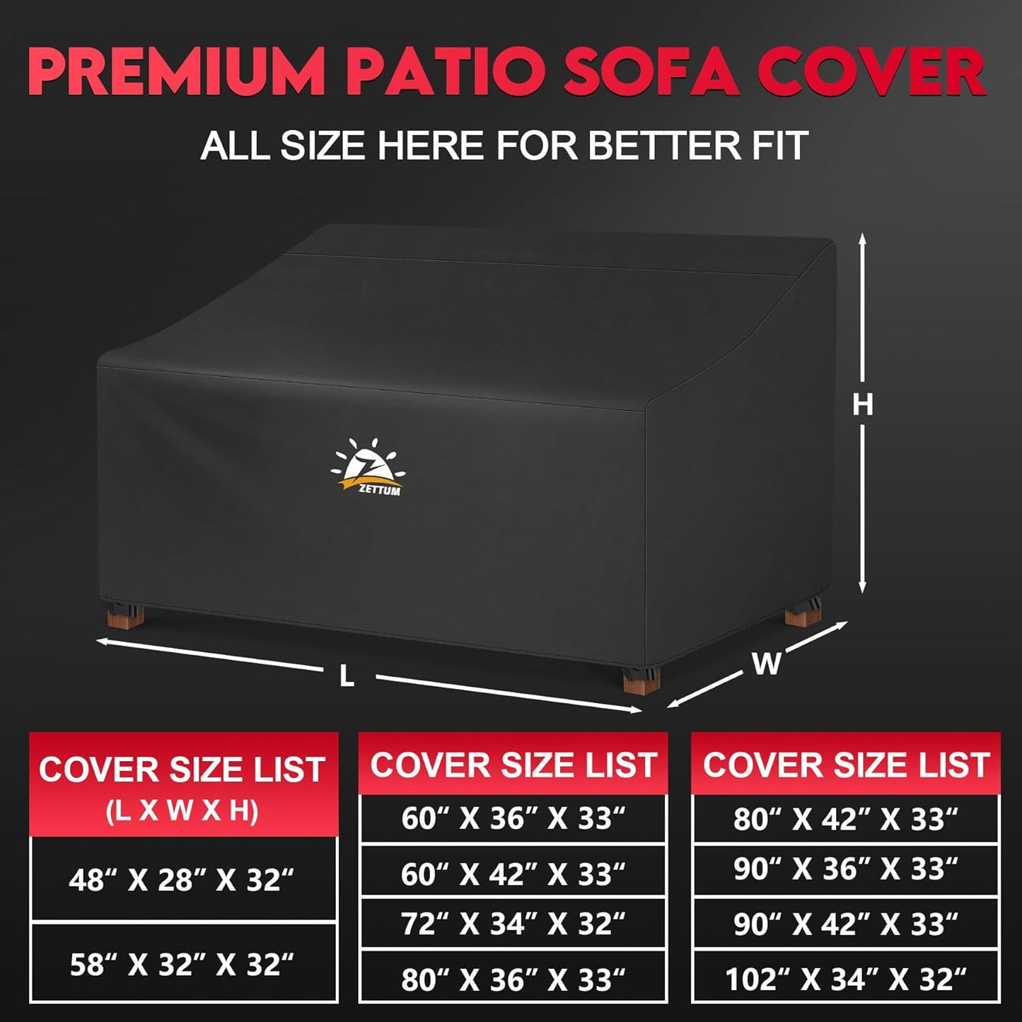 Patio Sofa Cover 80 Inch - 600D Outdoor Couch Cover Furniture Cover Waterproof & Heavy Duty, Large 3-Seater Bench Cover for Outside Sofa, Loveseat, Couch, Glider and Bench - 80 x 36 x 33 Inch