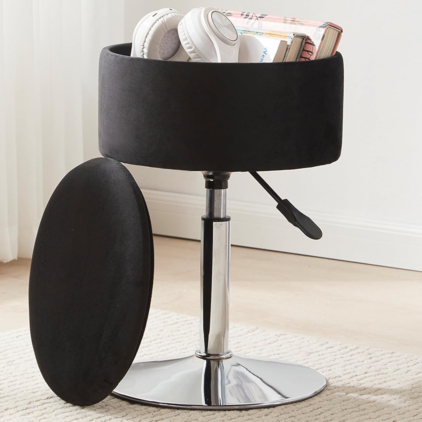 Adjustable Ottoman Stool White Vanity Stool Vanity Chair for Makeup Room Stool Chair for Vanity Stool with Storage Makeup Stools with Storage Swivel Makeup Chair for Bathroom Faux Leather