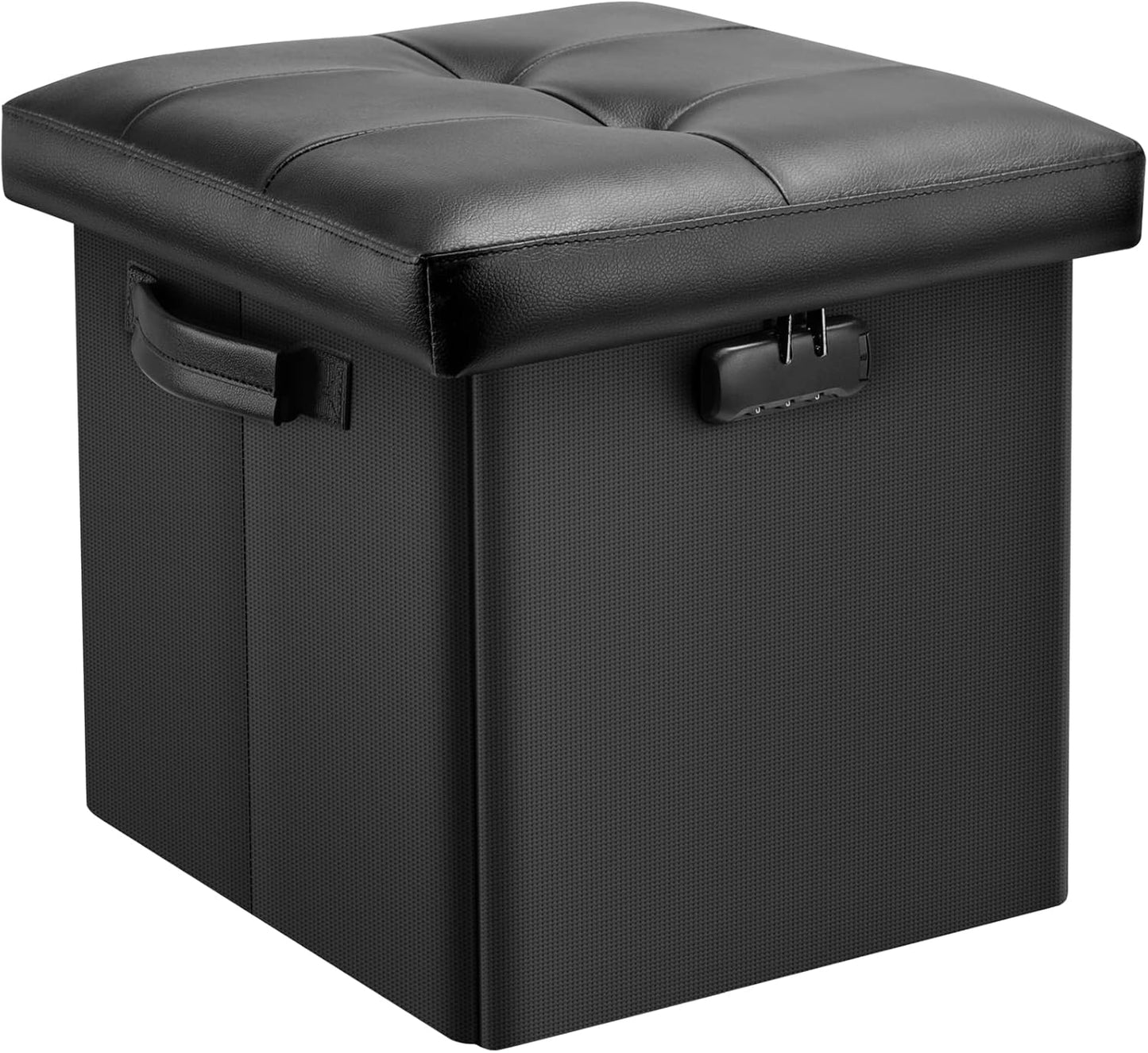 DocSafe Storage Ottoman with Lock,Fireproof Folding Ottoman Foot Rest Stool Storage Chest with Storage Safe for Important Documents,Waterproof 17 Inches Short Ottoman Foot Stool with Handles,Black