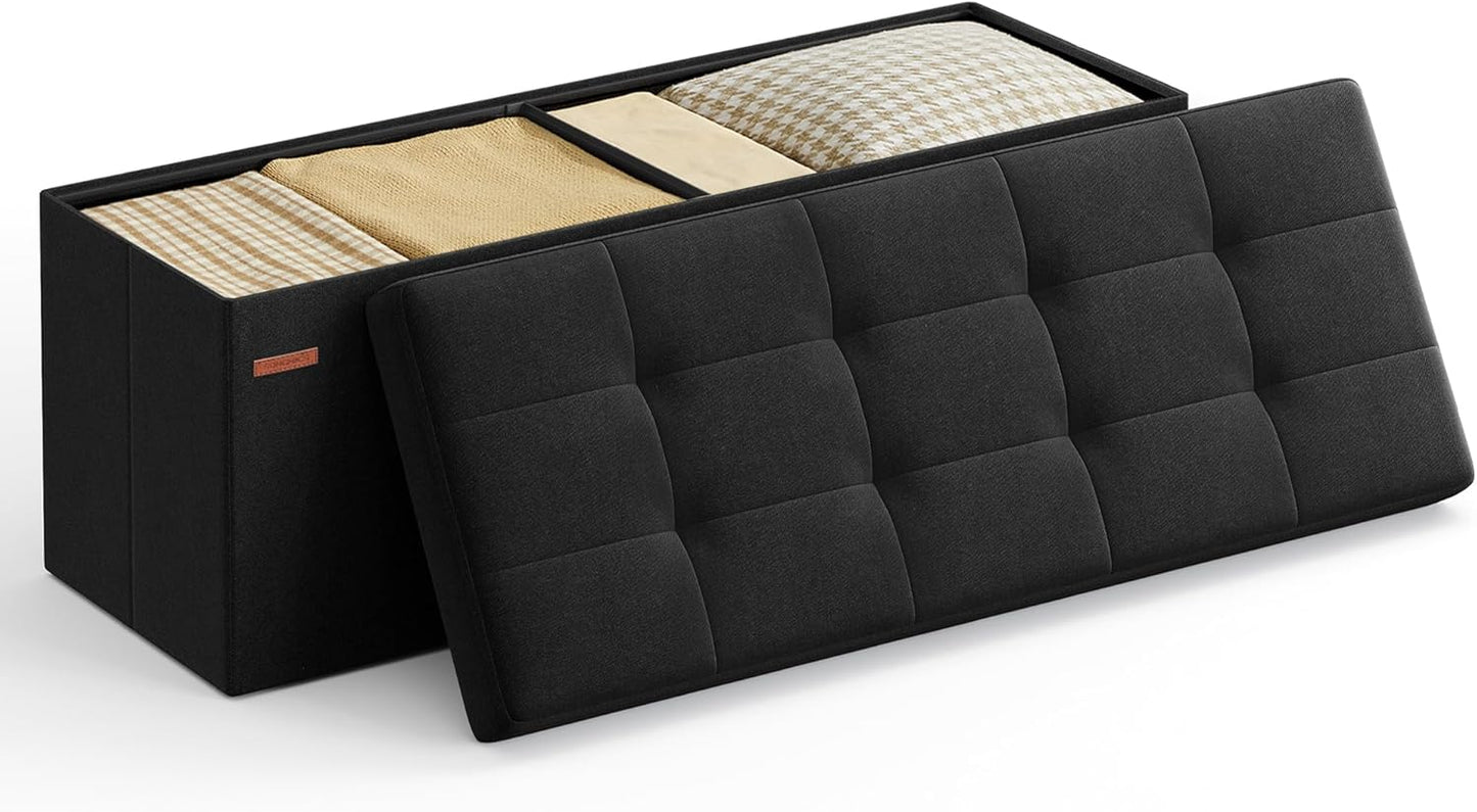 SONGMICS MAZIE Collection - 43 Inches Folding Storage Ottoman Bench, Ottoman Foot Rest, End of Bed Bench, Storage Chest, Load 660 lb, for Living Room, Bedroom, Entryway, Dark Gray ULSF77K