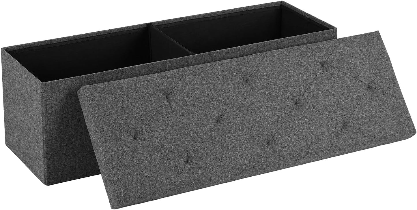 DUMOS 30in Foldable Storage Ottoman Bench, Storage Chest, End of Bed Foot Rest Stool with Padded Seat, Bedroom Bench for Living Room, Bedroom, Support 660lbs, Grey