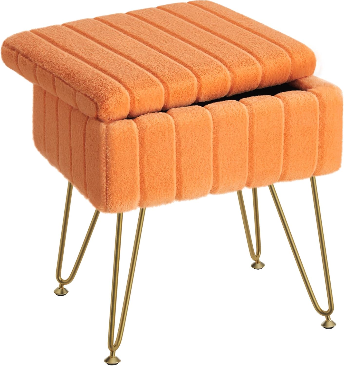 Greenstell Vanity Stool Chair Faux Fur with Storage, 15.7"L x 11.8"W x 19.4"H Soft Ottoman 4 Metal Legs with Anti-Slip Feet, Furry Padded Seat, Modern Multifunctional Chairs for Makeup, Bedroom White