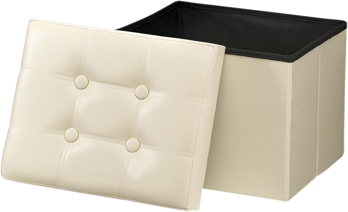 Storage Ottoman, Folding Foot Stool with Thicker Foam Padded Seat Small Leather Storage Ottoman Bench Foot Rest for Living Room Foldable Coffee Table 17x13x13in,Black
