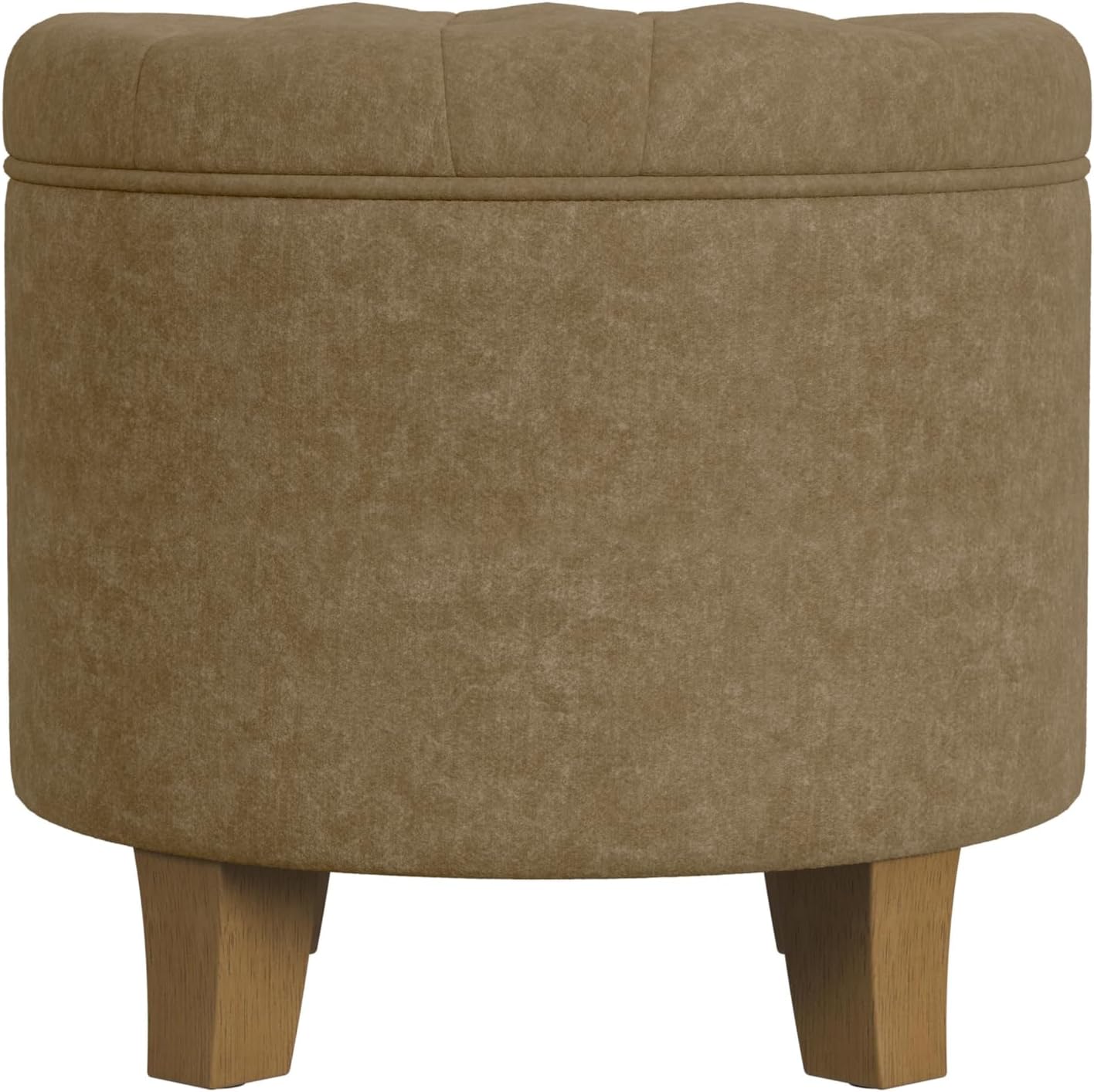 HomePop Home Decor | Upholstered Round Tufted Foot Rest Ottoman | Ottoman with Storage for Living Room & Bedroom | Decorative Home Furniture, Cream Textured Solid