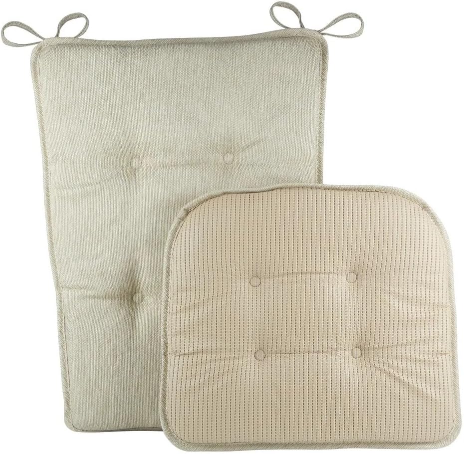 Klear Vu Embrace Rocking Chair Cushion, Assembled in The USA, Tufted Back Pads for Living Room, Nursery, or Home Office, 16"x15" Seat and 24"x17" Seatback, 2 Piece Set, Natural