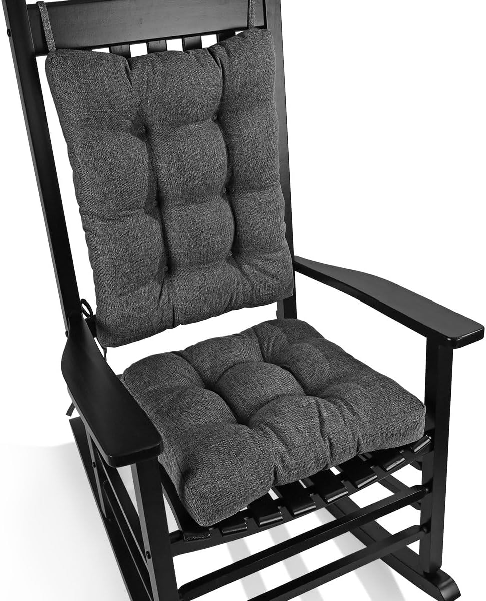 BUYUE Chair Cushion Set for Rocking Chair, Back Pillow & Seat Cushion with Ties, Original Woven Fabric Non-Slip Chair Pads for Elderly Sitting, Black