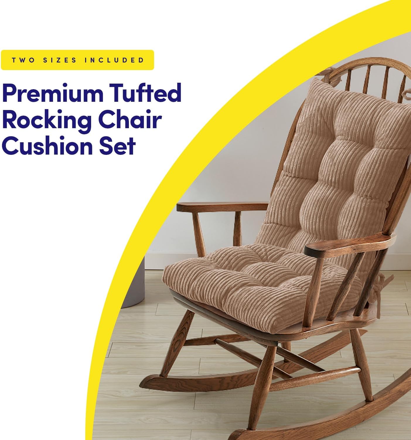 Sweet Home Collection Rocking Chair Cushion Premium Tufted Pads Non Skid Slip Backed Set of Upper and Lower with Ties, 1 Count (Pack of 1), Velvet Taupe