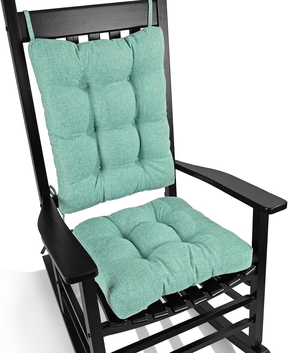 BUYUE Chair Cushion Set for Rocking Chair, Back Pillow & Seat Cushion with Ties, Original Woven Fabric Non-Slip Chair Pads for Elderly Sitting, Black