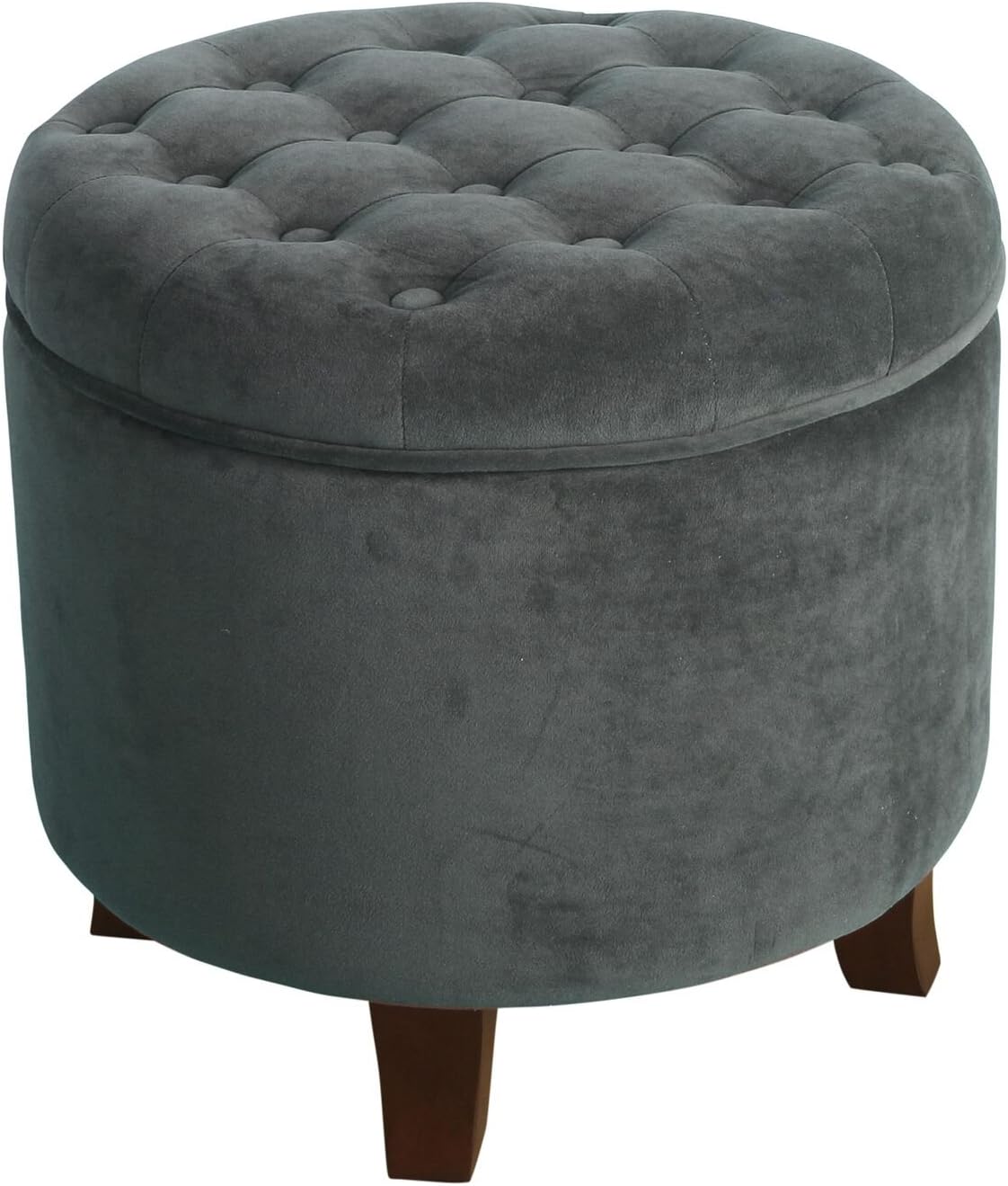 HomePop Home Decor | Upholstered Round Tufted Foot Rest Ottoman | Ottoman with Storage for Living Room & Bedroom | Decorative Home Furniture, Cream Textured Solid
