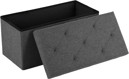 DUMOS 30in Foldable Storage Ottoman Bench, Storage Chest, End of Bed Foot Rest Stool with Padded Seat, Bedroom Bench for Living Room, Bedroom, Support 660lbs, Grey