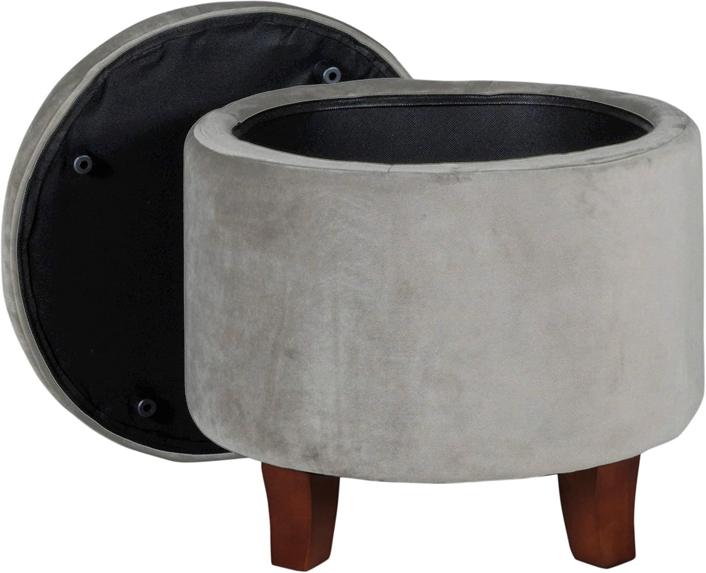 HomePop Home Decor | Upholstered Round Tufted Foot Rest Ottoman | Ottoman with Storage for Living Room & Bedroom | Decorative Home Furniture, Cream Textured Solid