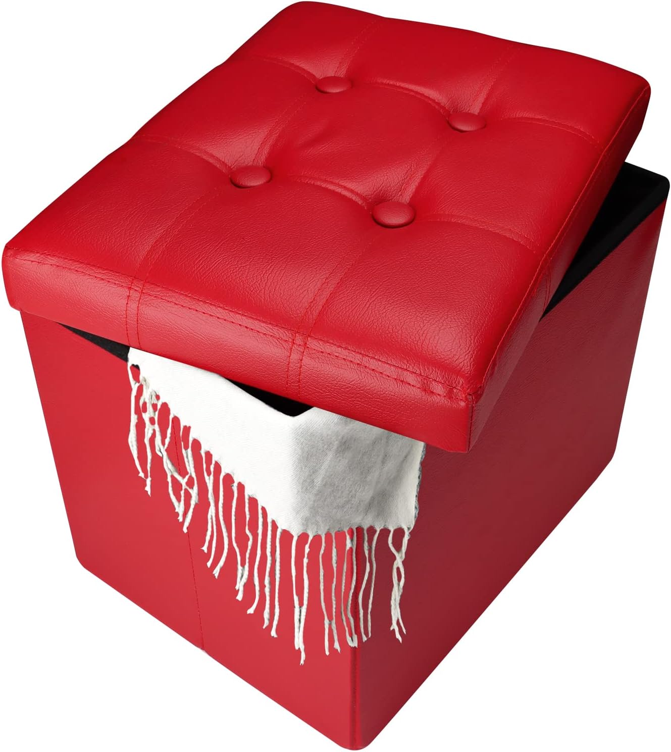 Storage Ottoman, Folding Foot Stool with Thicker Foam Padded Seat Small Leather Storage Ottoman Bench Foot Rest for Living Room Foldable Coffee Table 17x13x13in,Black