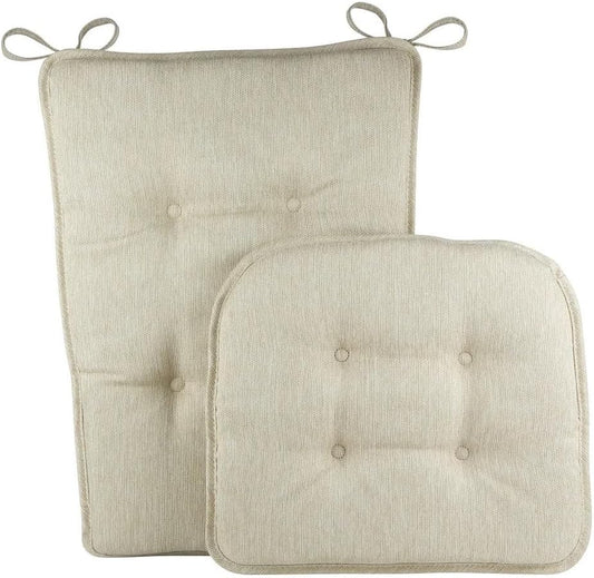 Klear Vu Embrace Rocking Chair Cushion, Assembled in The USA, Tufted Back Pads for Living Room, Nursery, or Home Office, 16"x15" Seat and 24"x17" Seatback, 2 Piece Set, Natural
