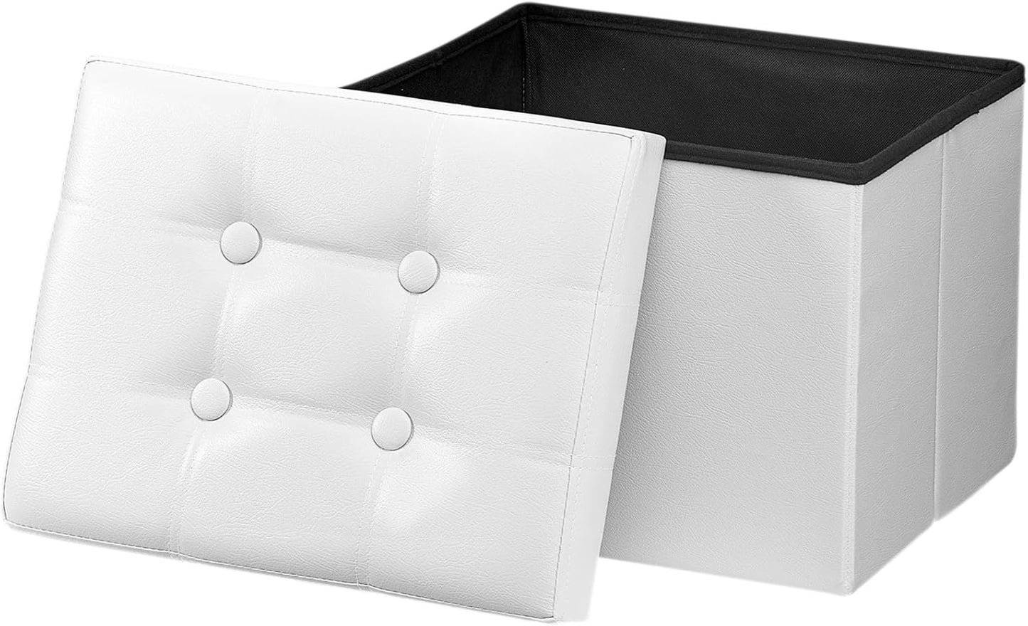 Storage Ottoman, Folding Foot Stool with Thicker Foam Padded Seat Small Leather Storage Ottoman Bench Foot Rest for Living Room Foldable Coffee Table 17x13x13in,Black