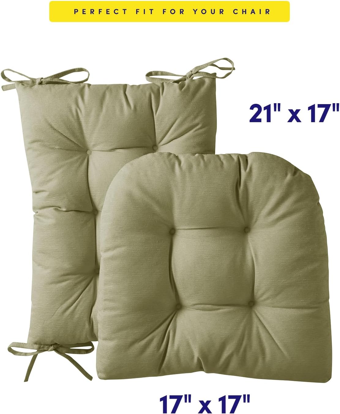 Sweet Home Collection Rocking Chair Cushion Premium Tufted Pads Non Skid Slip Backed Set of Upper and Lower with Ties, 1 Count (Pack of 1), Sage
