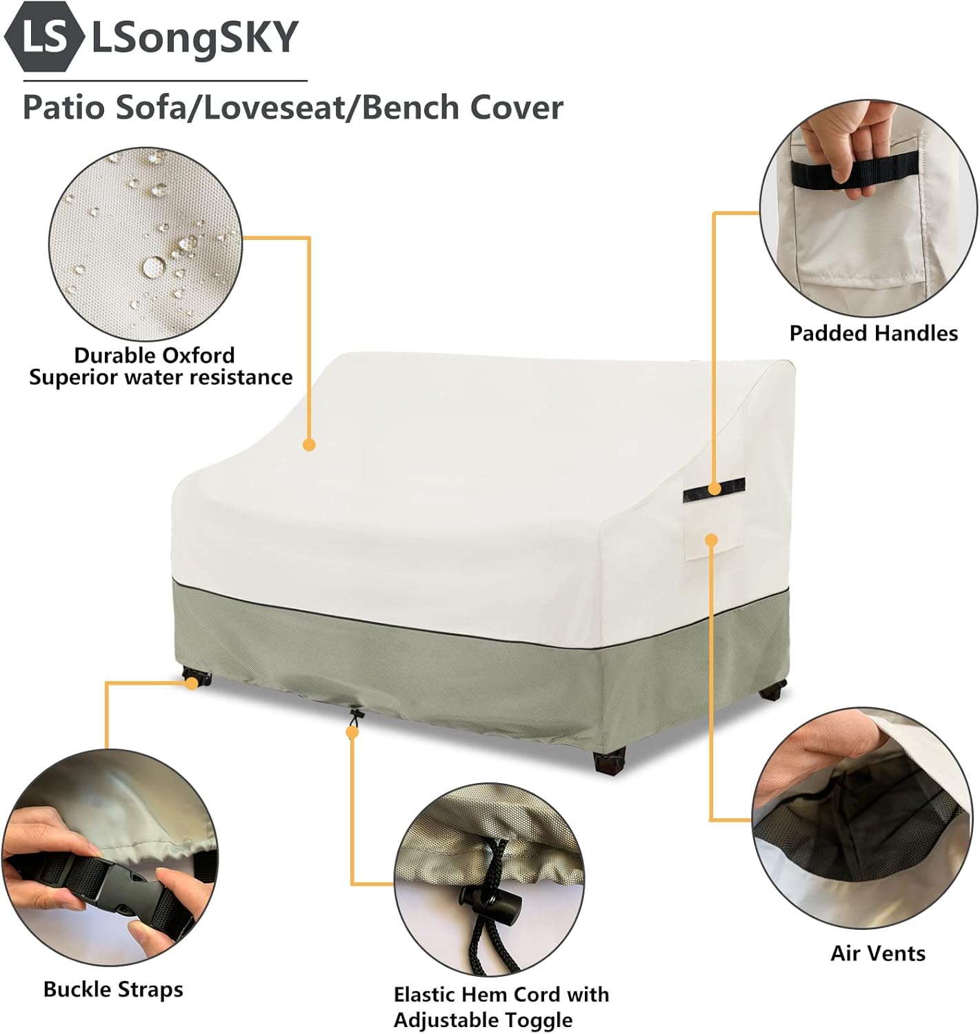 Patio 3-Seater Sofa Cover,Outdoor Couch Cover Fits up to 76W x 32.5D x 33H Inches,100% Waterproof Heavy Duty Patio Furniture Covers,Beige & Gray-Green