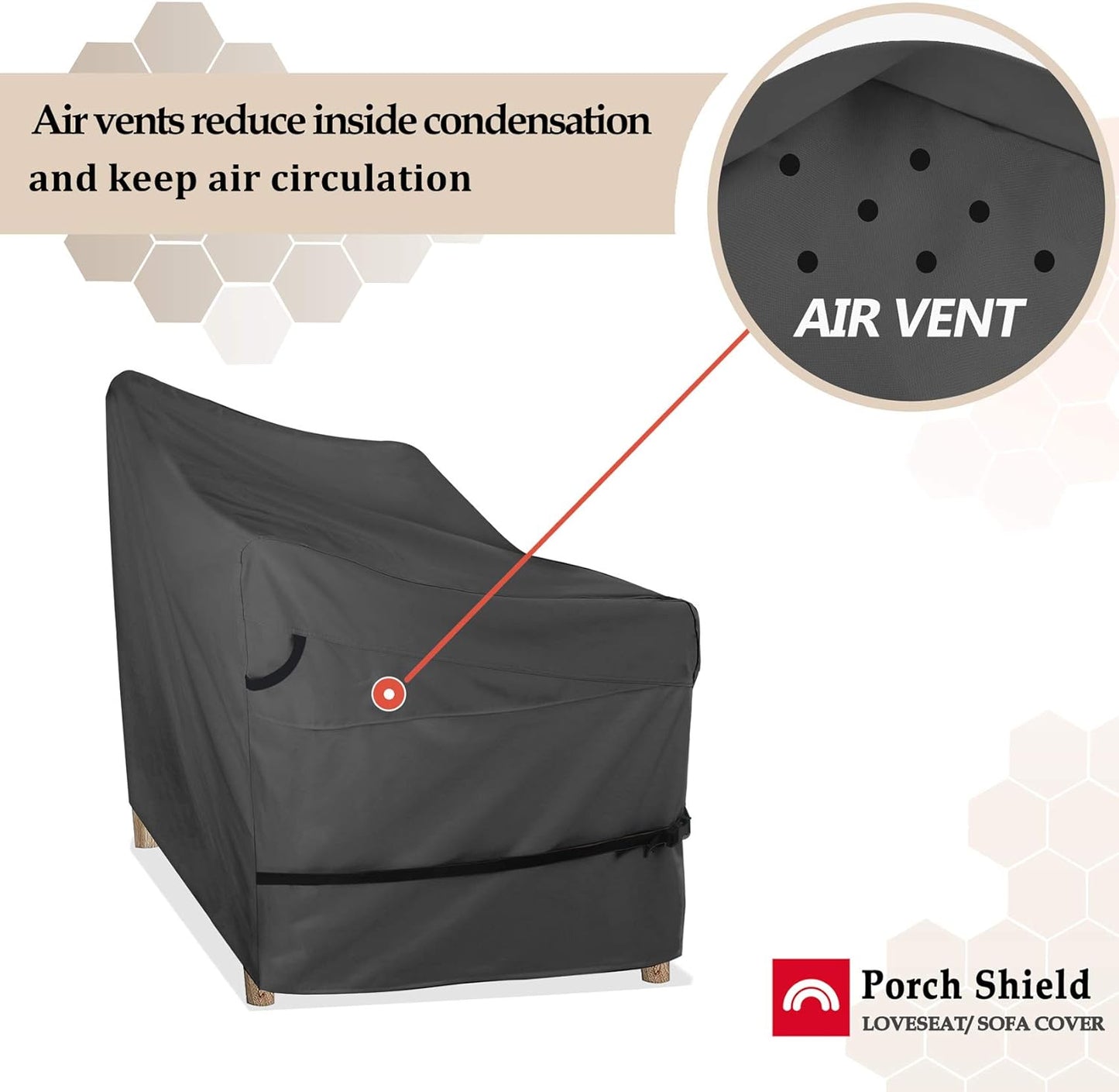 Porch Shield Waterproof Outdoor Furniture Sofa Cover – Patio 3-Seater Couch Cover 77W x 35D x 35H inch, Black
