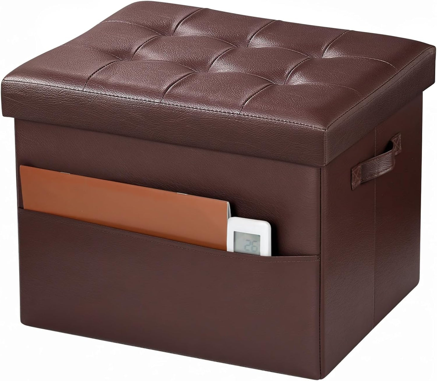 Storage Ottoman, Folding Foot Stool with Thicker Foam Padded Seat Small Leather Storage Ottoman Bench Foot Rest for Living Room Foldable Coffee Table 17x13x13in,Black