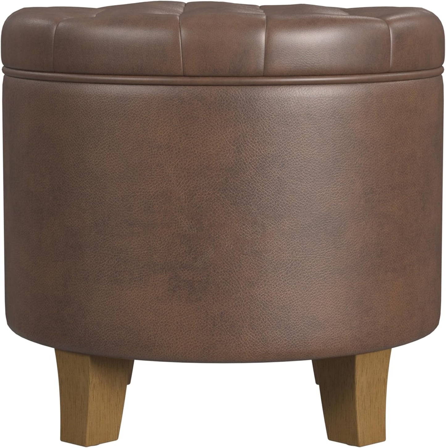 HomePop Home Decor | Upholstered Round Tufted Foot Rest Ottoman | Ottoman with Storage for Living Room & Bedroom | Decorative Home Furniture, Cream Textured Solid