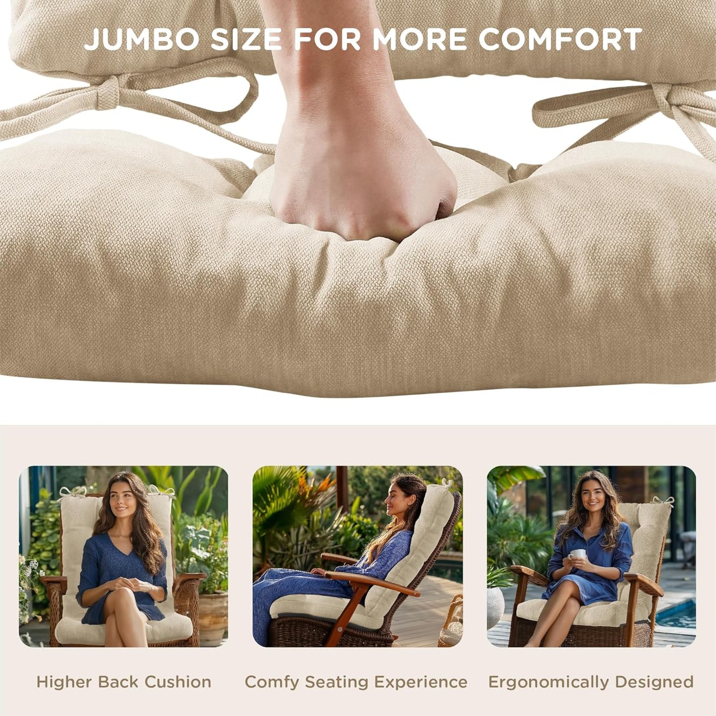 Codi Rocking Chair Cushions, Water Resistant Glider Rocker Replacement Cushion Set for Patio Porch Garden - Fits Most Standard Rockers, Beige 1PK