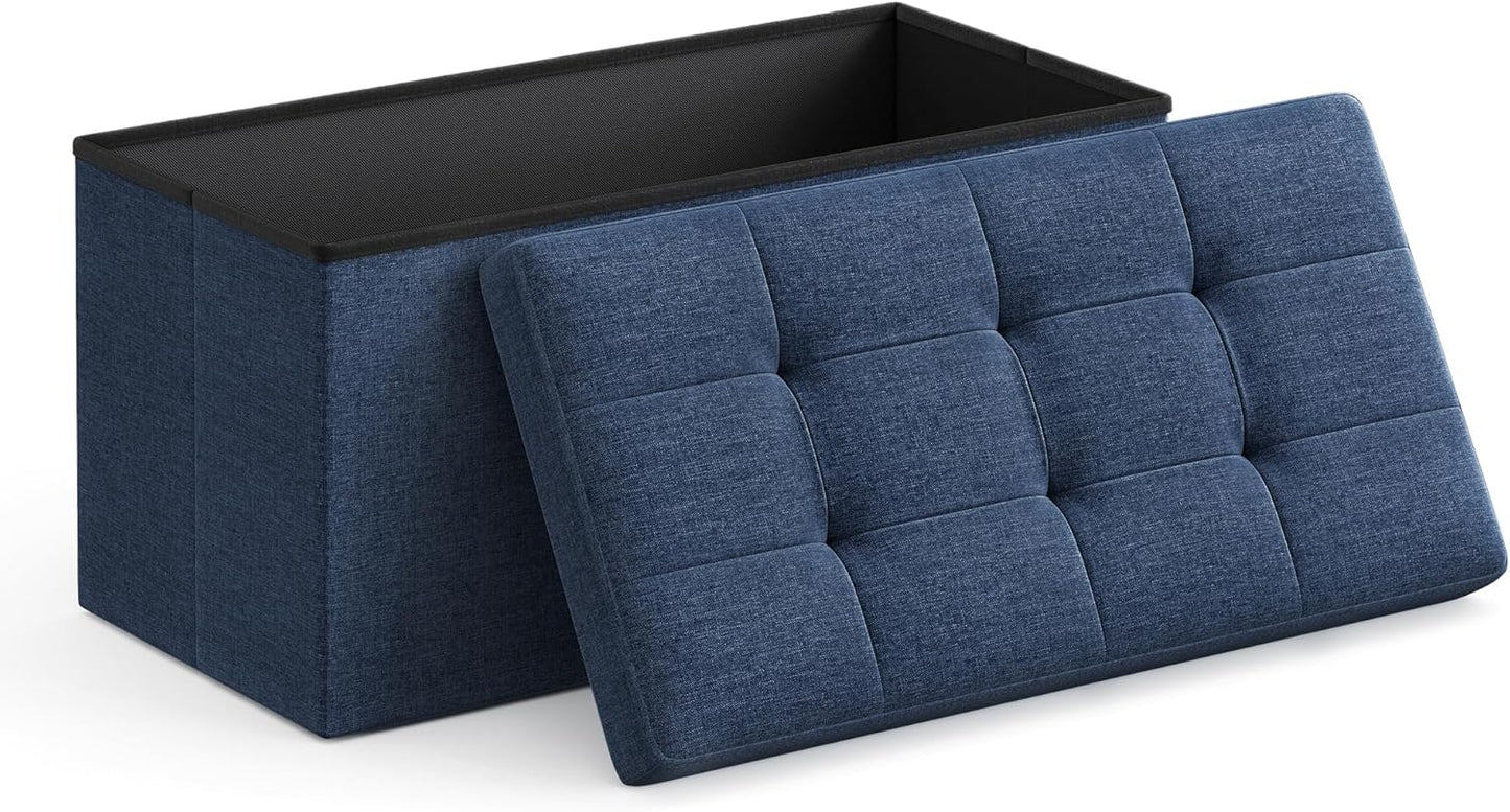 SONGMICS MAZIE Collection - 43 Inches Folding Storage Ottoman Bench, Ottoman Foot Rest, End of Bed Bench, Storage Chest, Load 660 lb, for Living Room, Bedroom, Entryway, Dark Gray ULSF77K