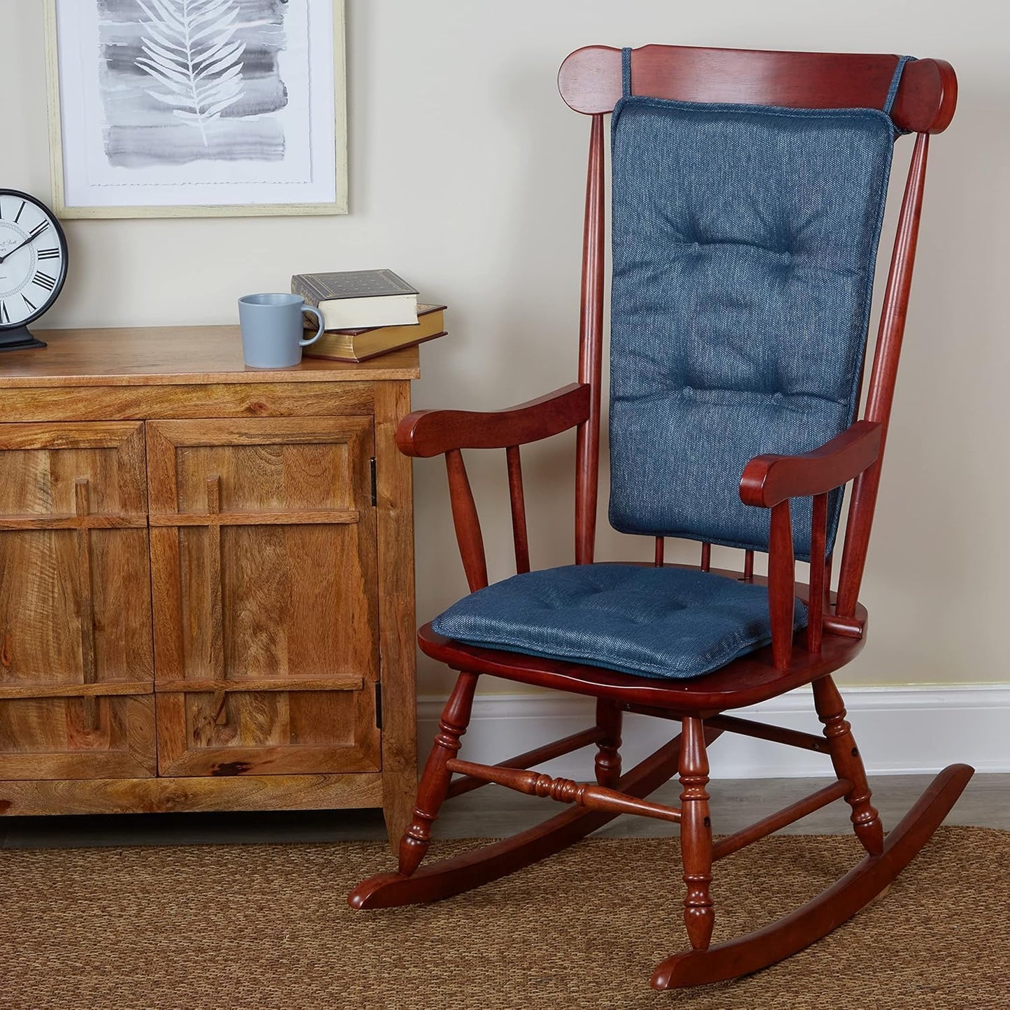 Klear Vu Embrace Rocking Chair Cushion, Assembled in The USA, Tufted Back Pads for Living Room, Nursery, or Home Office, 16"x15" Seat and 24"x17" Seatback, 2 Piece Set, Natural