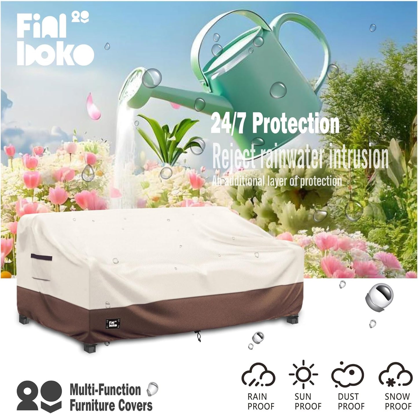 3-Seater Outdoor Couch Cover,76Wx32Dx31H Inches Patio Sofa Cover,100% Waterproof Heavy Duty Patio Furniture Covers,Beige&Brown