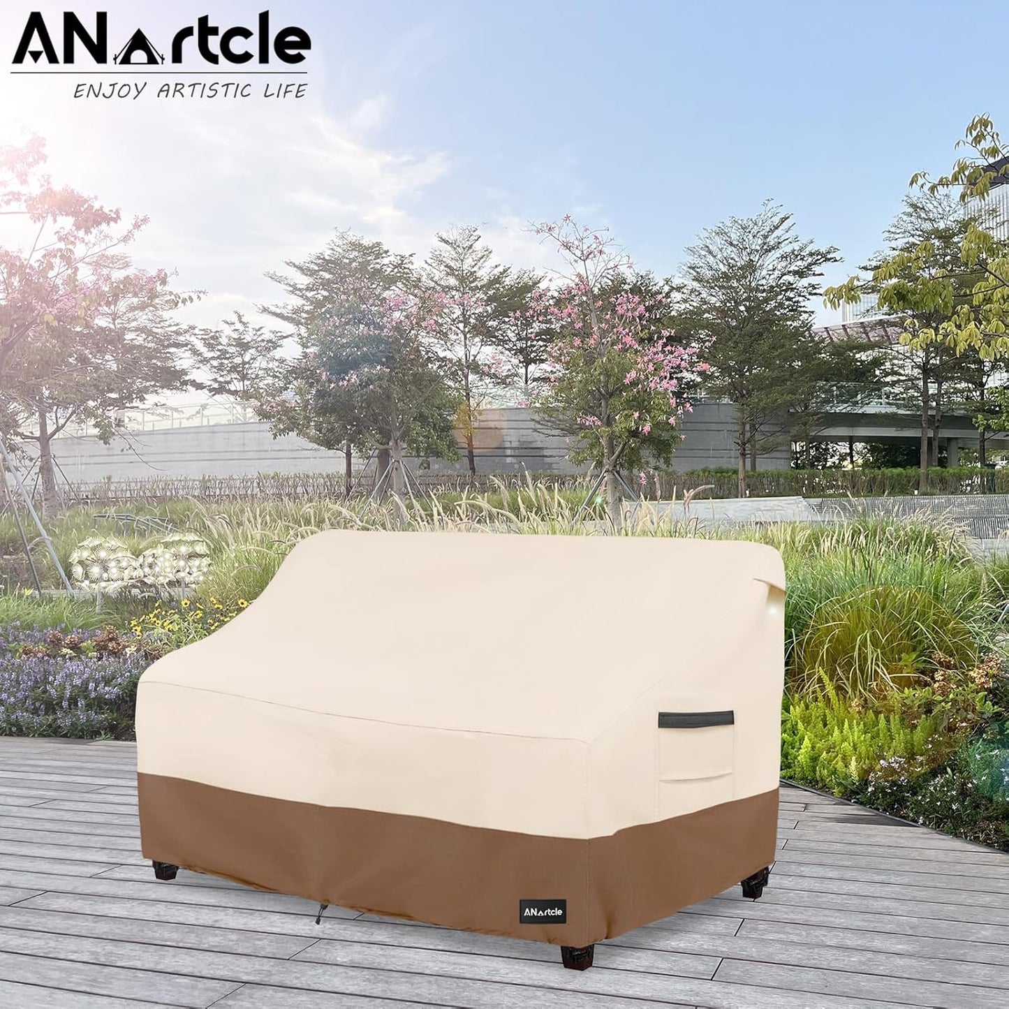 3-Seater Patio Sofa Cover,76W x 32.5D x 33H Inches Outdoor Couch Cover,100% Waterproof Heavy Duty Patio Sofa Covers,Patio Furniture Covers,Beige&Brown