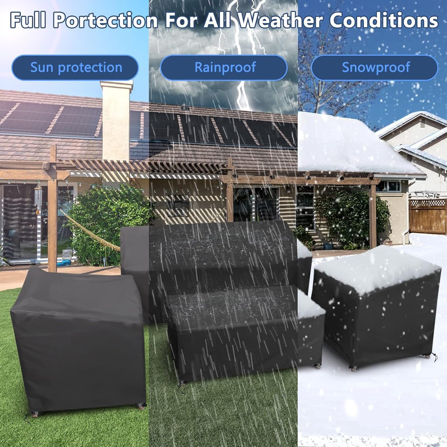 STARTWO Outdoor Furniture Cover Waterproof, 4 Piece Patio Furniture Set Cover for Outside Couch, Lawn Chairs, Coffee Table, Windproof with Buckle Strap, Black