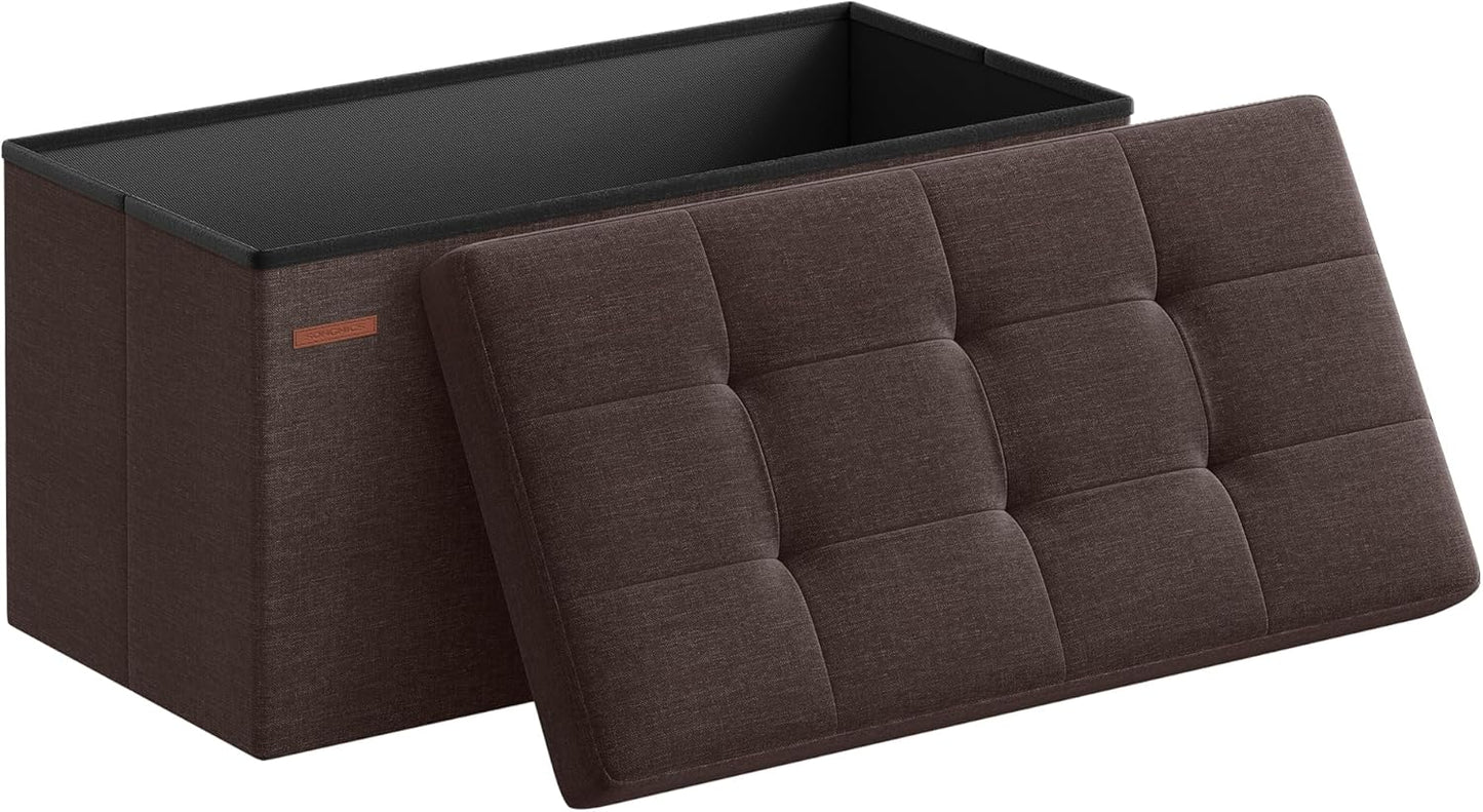 SONGMICS MAZIE Collection - 43 Inches Folding Storage Ottoman Bench, Ottoman Foot Rest, End of Bed Bench, Storage Chest, Load 660 lb, for Living Room, Bedroom, Entryway, Dark Gray ULSF77K
