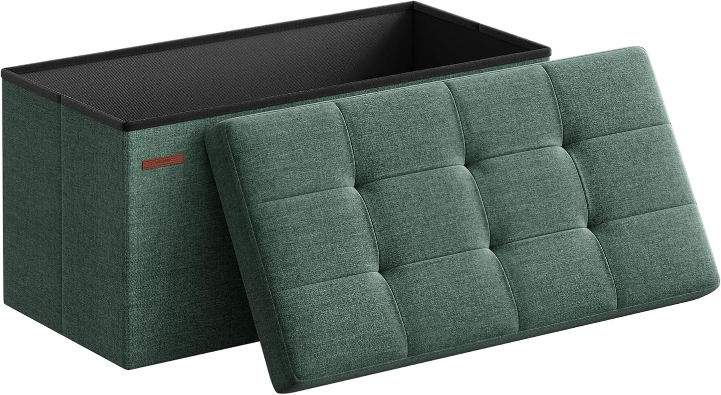 SONGMICS MAZIE Collection - 43 Inches Folding Storage Ottoman Bench, Ottoman Foot Rest, End of Bed Bench, Storage Chest, Load 660 lb, for Living Room, Bedroom, Entryway, Dark Gray ULSF77K