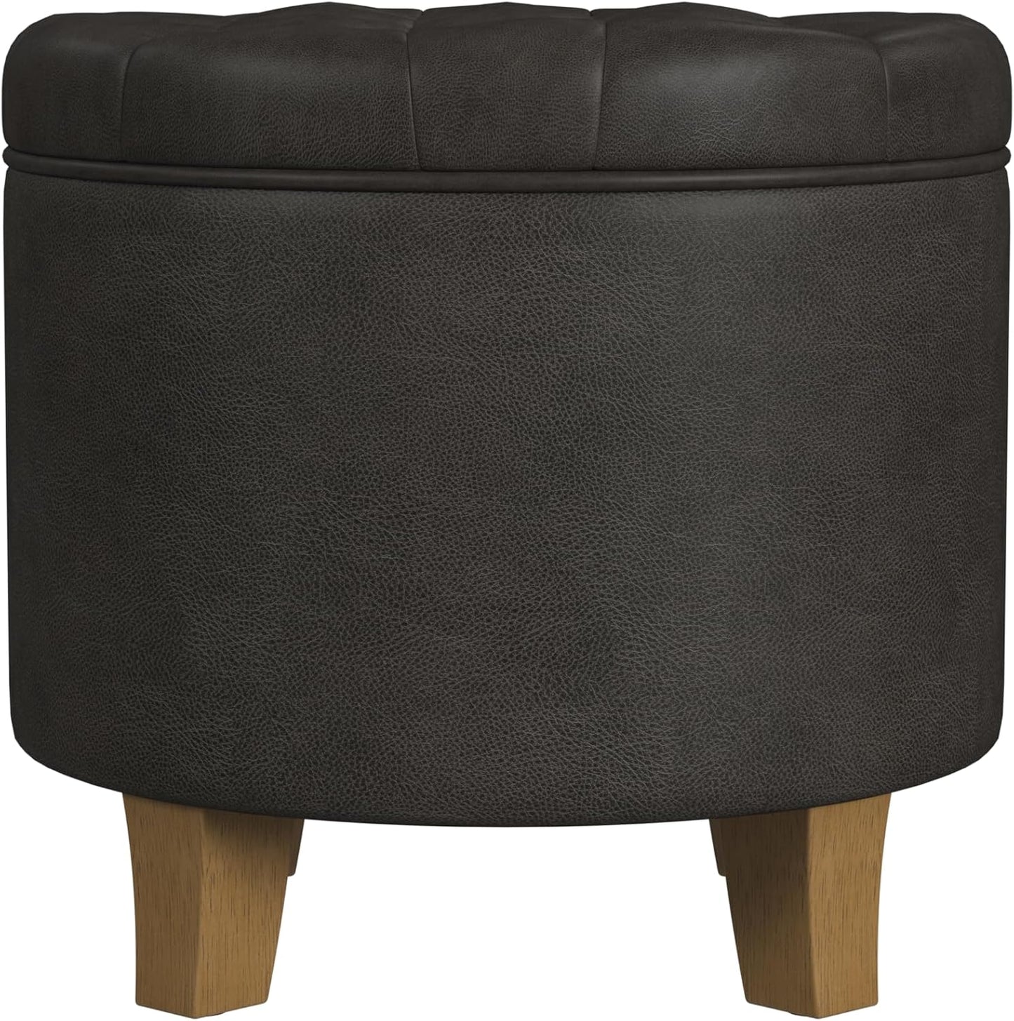 HomePop Home Decor | Upholstered Round Tufted Foot Rest Ottoman | Ottoman with Storage for Living Room & Bedroom | Decorative Home Furniture, Cream Textured Solid