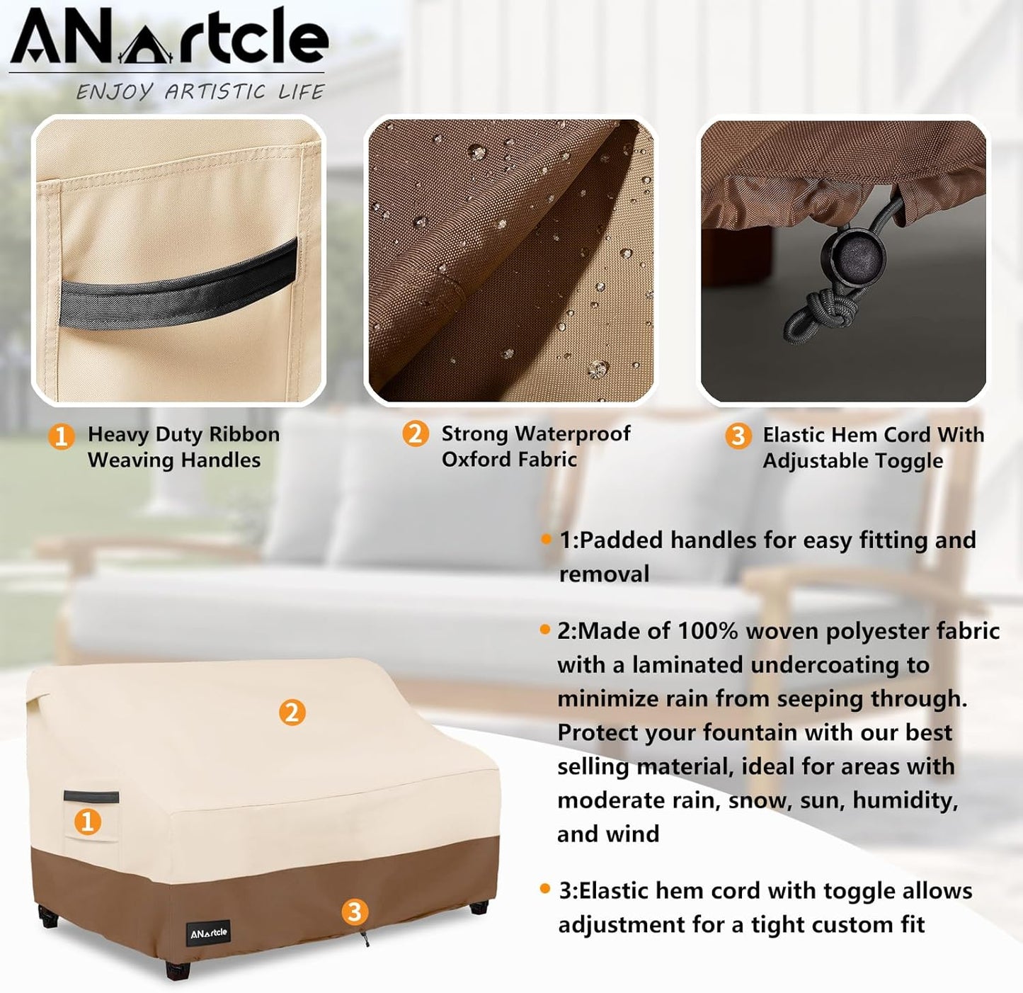 3-Seater Patio Sofa Cover,76W x 32.5D x 33H Inches Outdoor Couch Cover,100% Waterproof Heavy Duty Patio Sofa Covers,Patio Furniture Covers,Beige&Brown