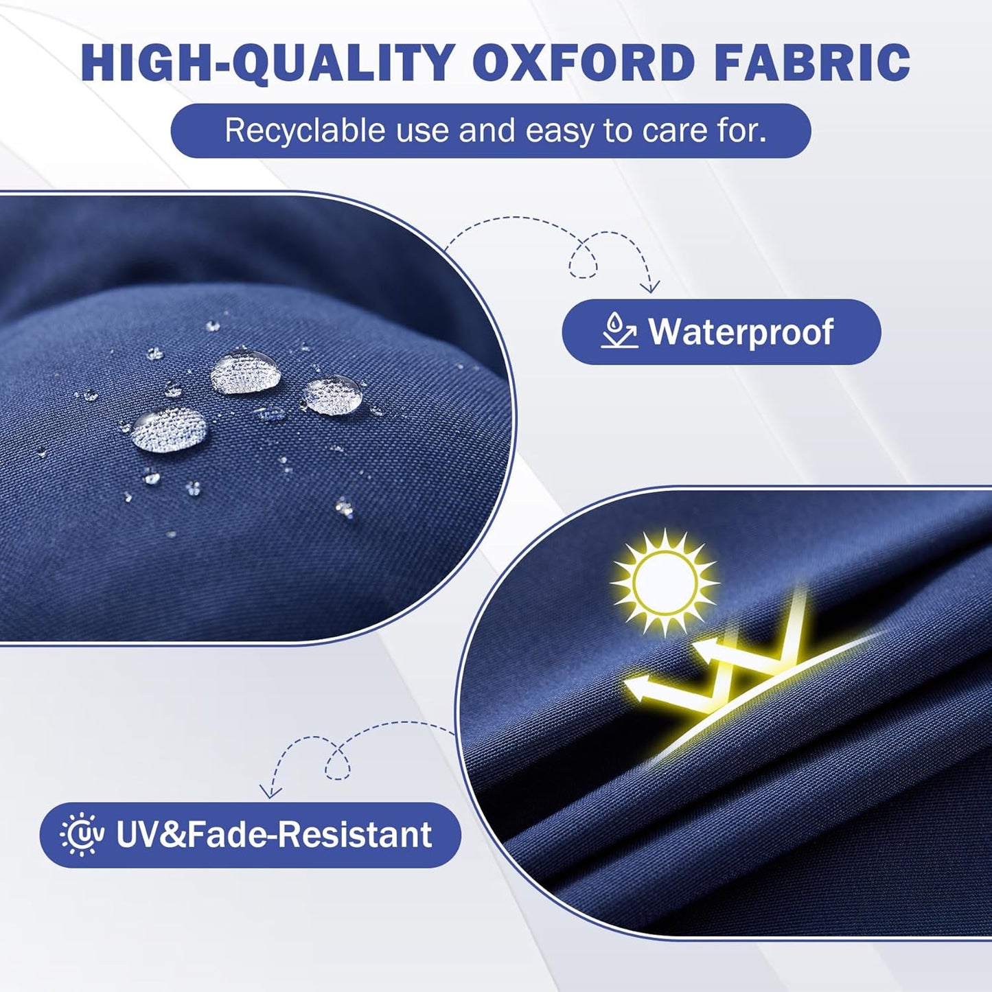 Rocking Chair Cushion Set, Waterproof and Fade-Resistant Patio Chair Cushions, Tufted Chair Pads for Rocker Furniture, 17x17 Inch, Indoor/Outdoor Seat Cushions with Ties, Navy Blue