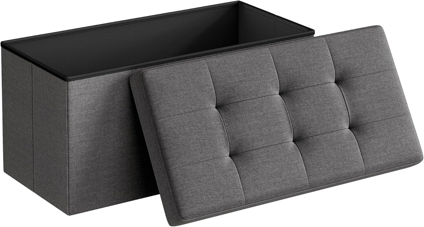 SONGMICS MAZIE Collection - 43 Inches Folding Storage Ottoman Bench, Ottoman Foot Rest, End of Bed Bench, Storage Chest, Load 660 lb, for Living Room, Bedroom, Entryway, Dark Gray ULSF77K