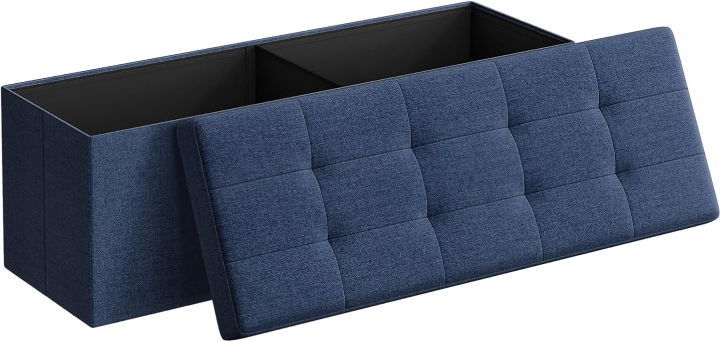SONGMICS MAZIE Collection - 43 Inches Folding Storage Ottoman Bench, Ottoman Foot Rest, End of Bed Bench, Storage Chest, Load 660 lb, for Living Room, Bedroom, Entryway, Dark Gray ULSF77K