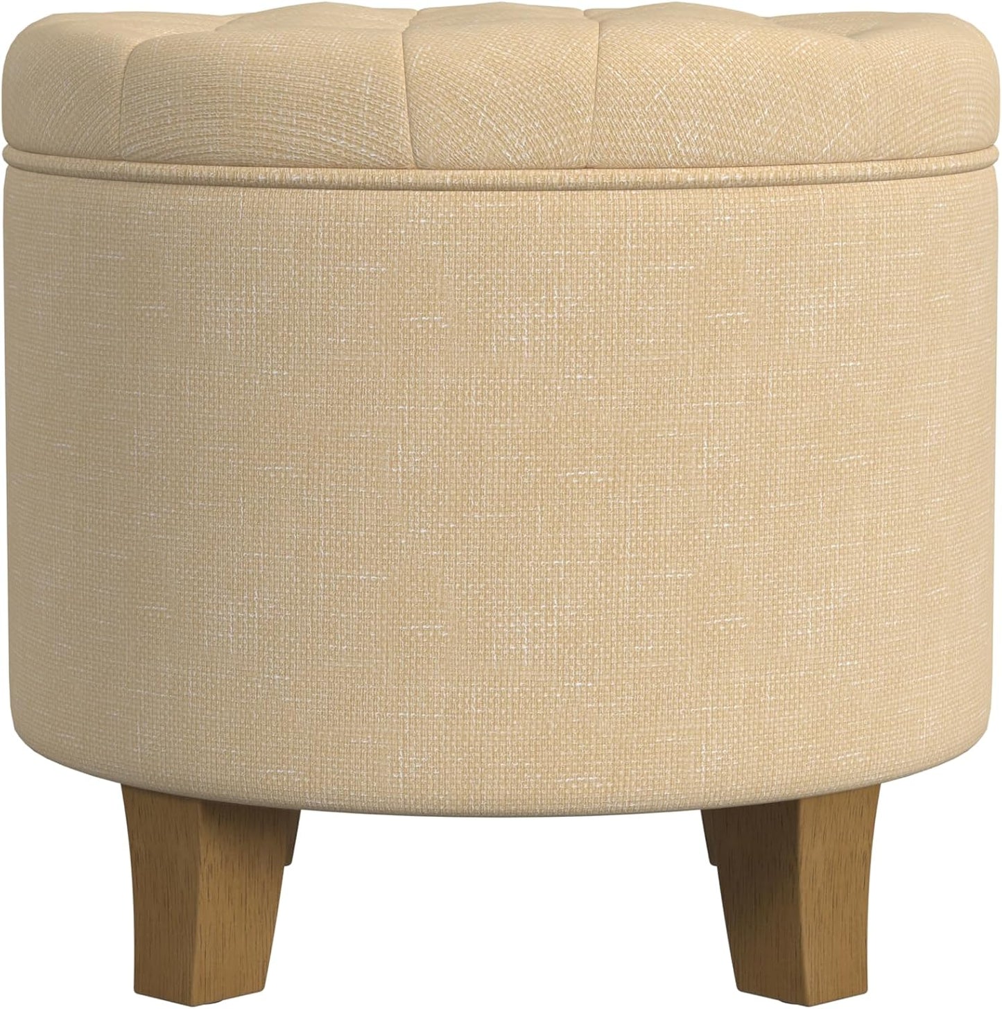 HomePop Home Decor | Upholstered Round Tufted Foot Rest Ottoman | Ottoman with Storage for Living Room & Bedroom | Decorative Home Furniture, Cream Textured Solid