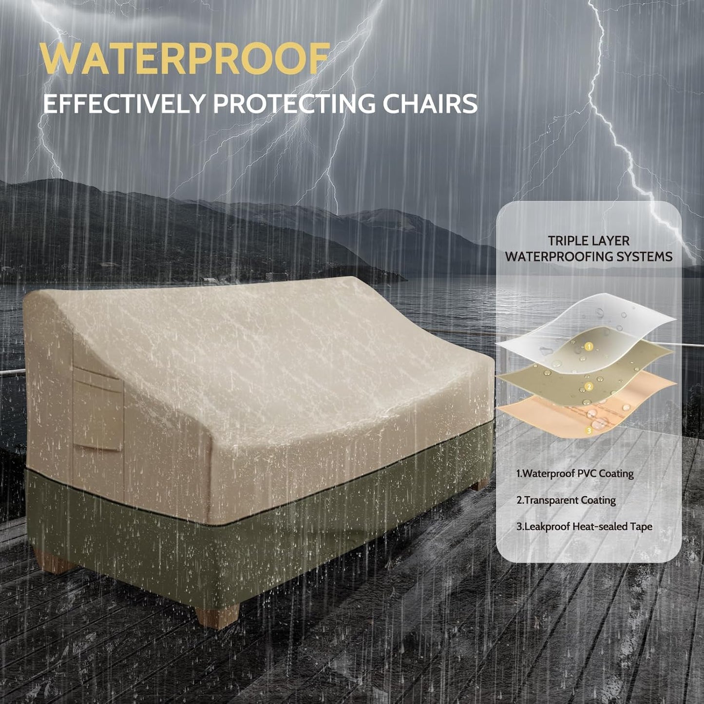 COSFLY Patio Furniture Covers Waterproof, Outdoor 3-Seater Sofa Cover Heavy Duty Fits up to 79W x 38D x 35H inches