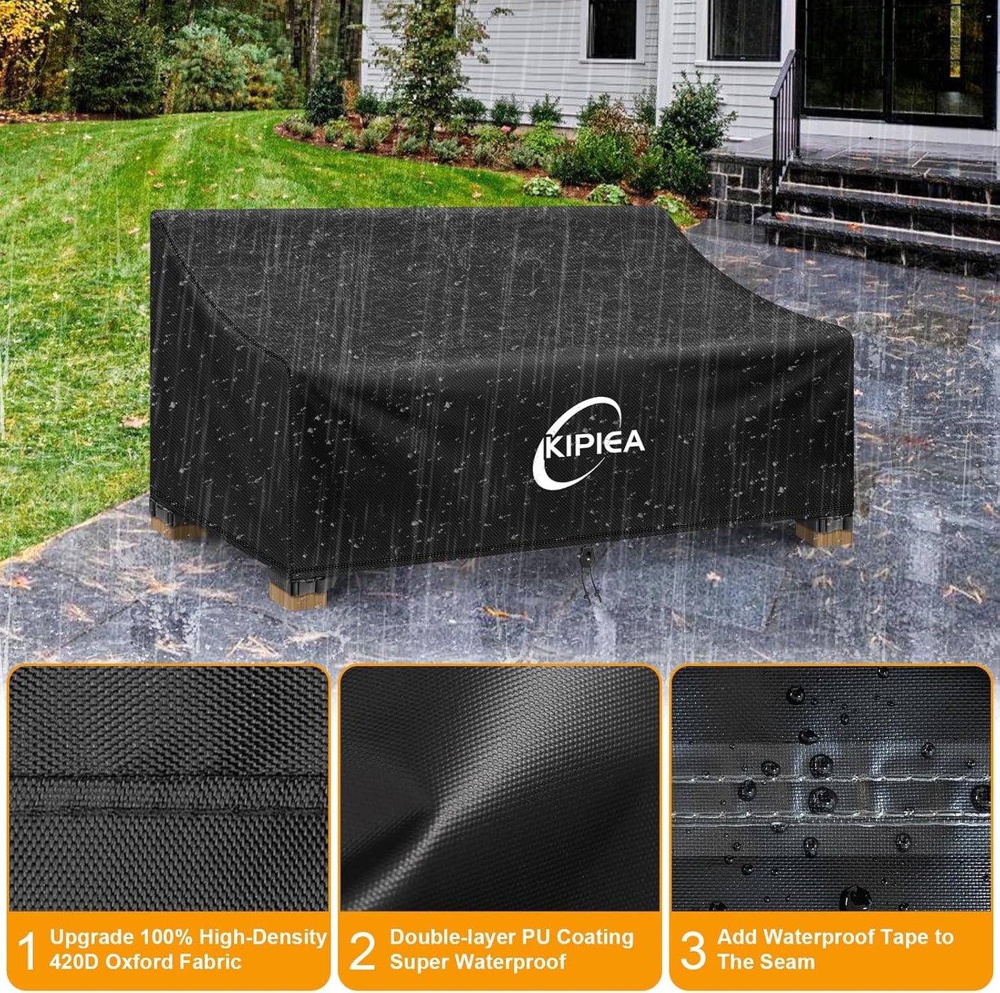 Kipiea Patio Sofa Cover, Heavy Duty Outdoor Couch Covers Waterproof Winter, 3-Seat Patio Furniture Cover Loveseat, Outdoor Sofa Covers with Anti UV and No Tears, No Fading (78" W x 34" D x 31" H)