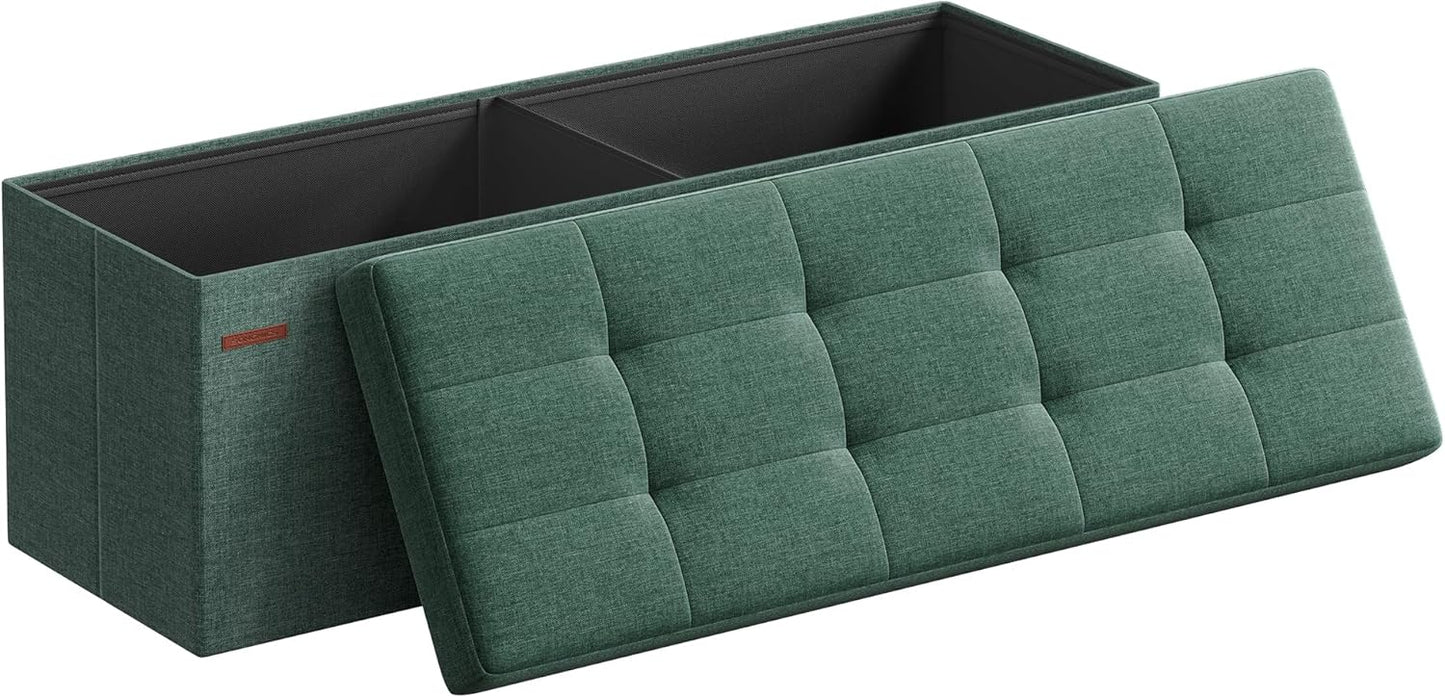 SONGMICS MAZIE Collection - 43 Inches Folding Storage Ottoman Bench, Ottoman Foot Rest, End of Bed Bench, Storage Chest, Load 660 lb, for Living Room, Bedroom, Entryway, Dark Gray ULSF77K