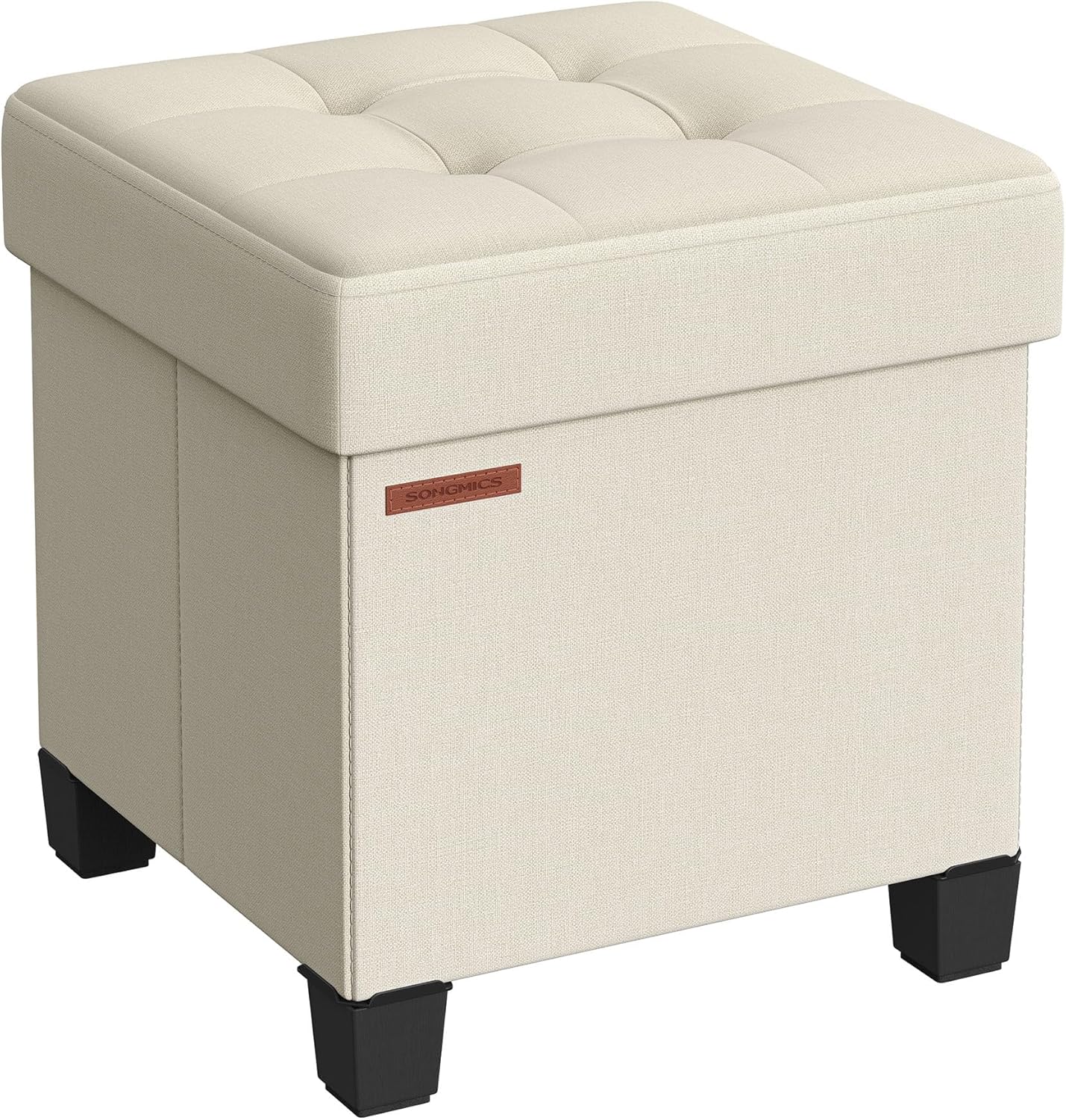 SONGMICS 15 Inches Cube Storage Ottoman, Bedroom Bench with Storage, Foot Stool with Feet, Holds Up to 660 lb, Dark Gray ULSF14GYZ