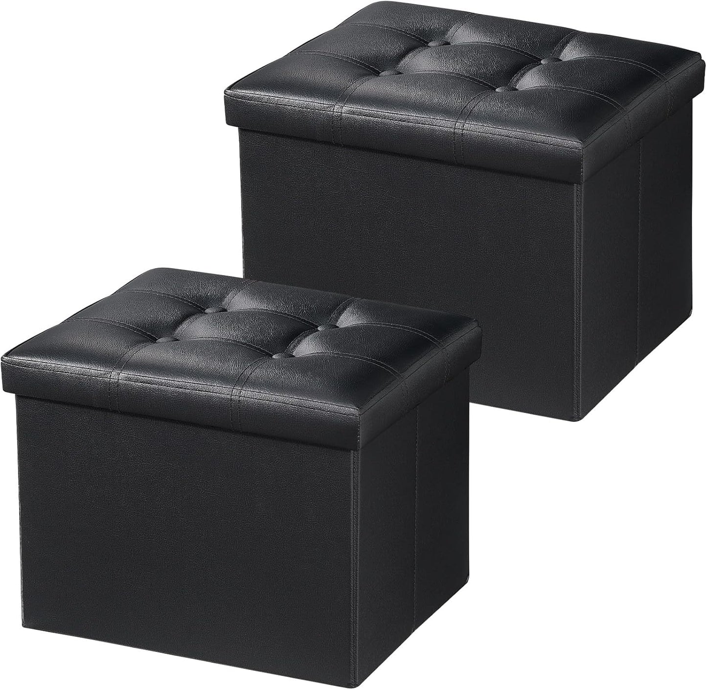 Storage Ottoman, Folding Foot Stool with Thicker Foam Padded Seat Small Leather Storage Ottoman Bench Foot Rest for Living Room Foldable Coffee Table 17x13x13in,Black