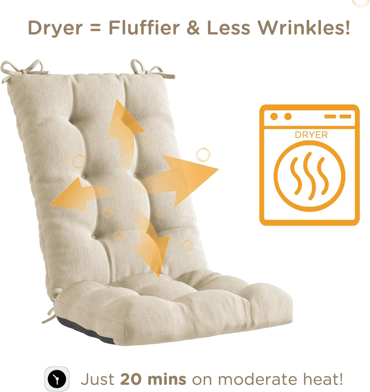 Codi Rocking Chair Cushions, Water Resistant Glider Rocker Replacement Cushion Set for Patio Porch Garden - Fits Most Standard Rockers, Beige 1PK
