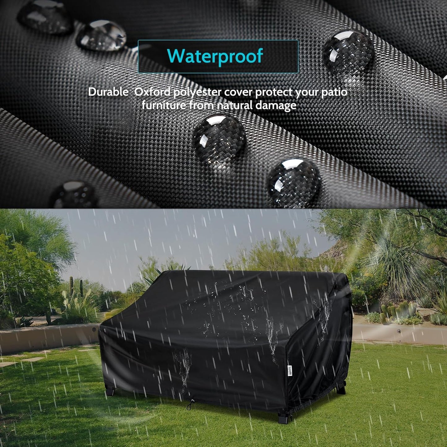 Waterproof 88W×40D×33H Outdoor Sofa Cover - Heavy-Duty 3-Seater Patio Bench Protector, Fits 86-88 Inch Furniture with Anti-Wind Straps & Air Vents, All-Weather Black