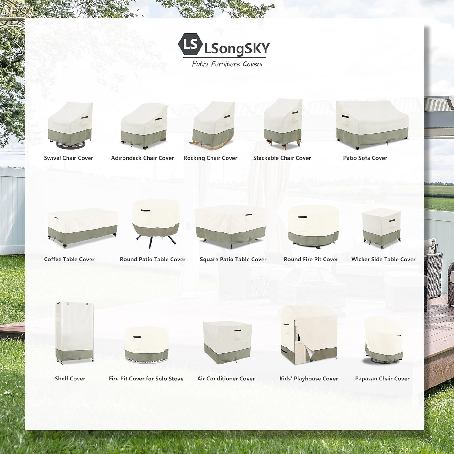 Patio 3-Seater Sofa Cover,Outdoor Couch Cover Fits up to 76W x 32.5D x 33H Inches,100% Waterproof Heavy Duty Patio Furniture Covers,Beige & Gray-Green