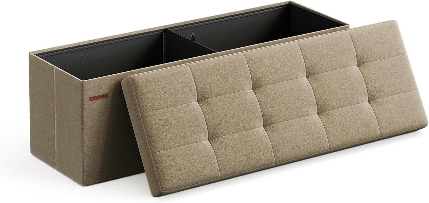 SONGMICS MAZIE Collection - 43 Inches Folding Storage Ottoman Bench, Ottoman Foot Rest, End of Bed Bench, Storage Chest, Load 660 lb, for Living Room, Bedroom, Entryway, Dark Gray ULSF77K