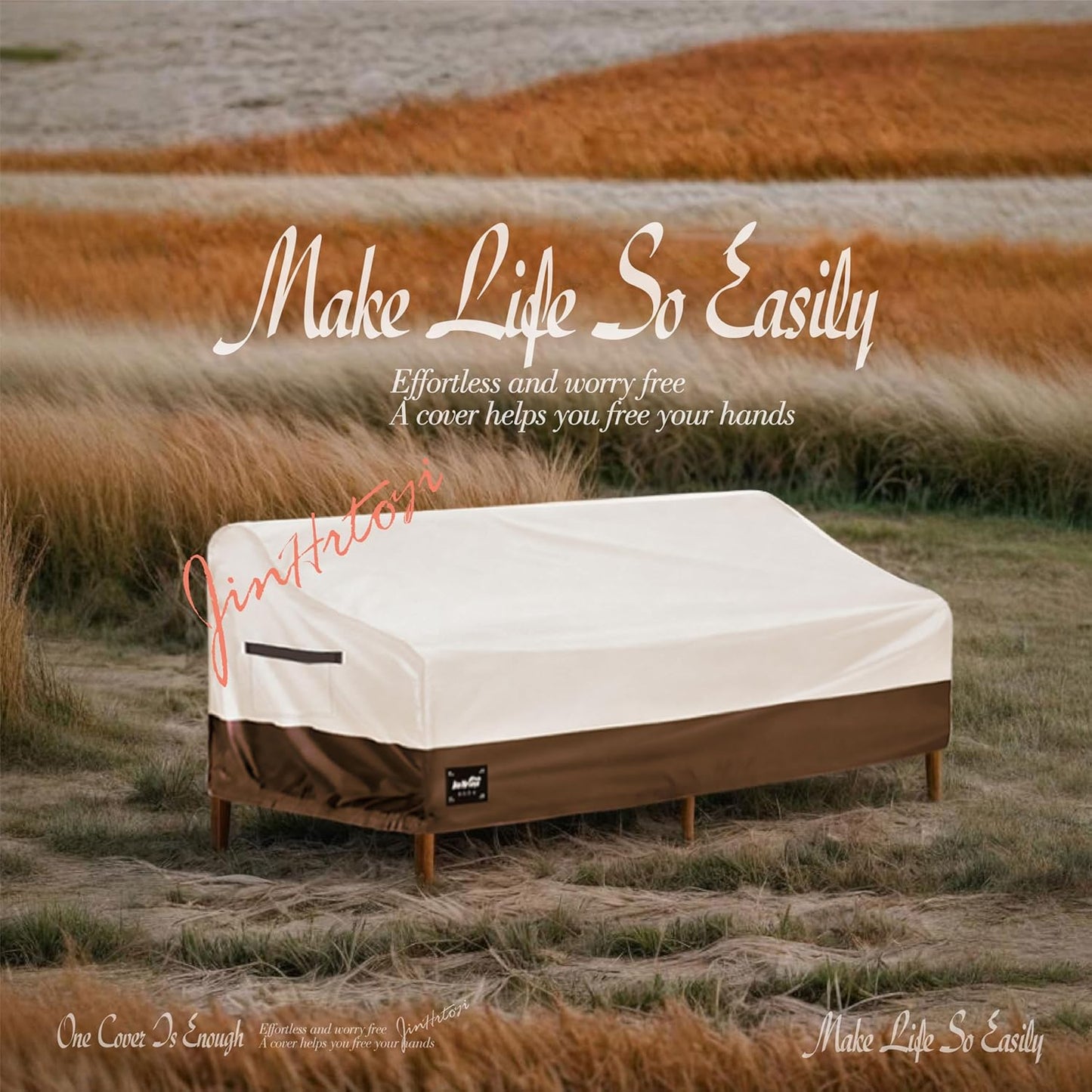 3-Seater Outdoor Couch Cover,76" Wx32 Dx31 H Inches Patio Sofa Cover,100% Waterproof Heavy Duty Patio Furniture Covers,Beige&Brown