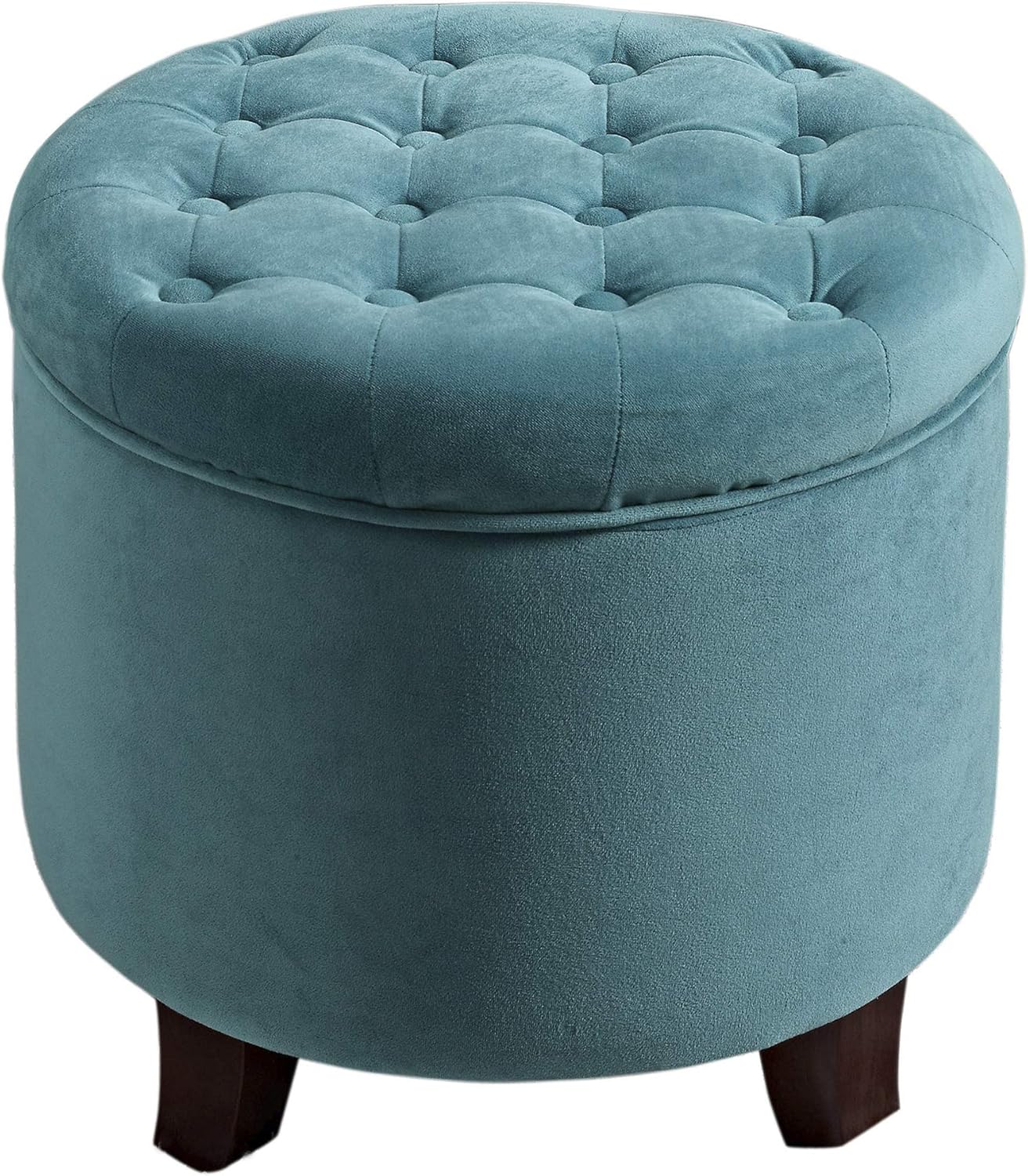 HomePop Home Decor | Upholstered Round Tufted Foot Rest Ottoman | Ottoman with Storage for Living Room & Bedroom | Decorative Home Furniture, Cream Textured Solid